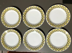 6 Assiettes dessert motif tressage jaune et noir