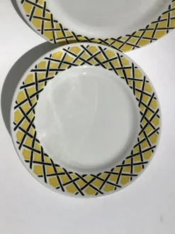 6 Assiettes dessert motif tressage jaune et noir