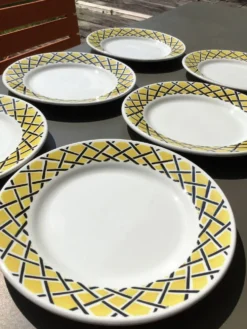 6 Assiettes dessert motif tressage jaune et noir