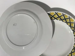 6 Assiettes dessert motif tressage jaune et noir