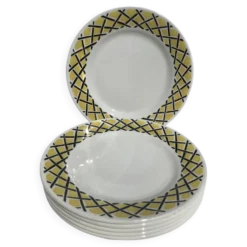 6 Assiettes dessert motif tressage jaune et noir