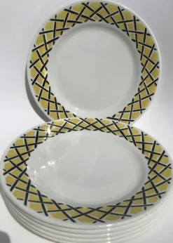 6 Assiettes dessert motif tressage jaune et noir