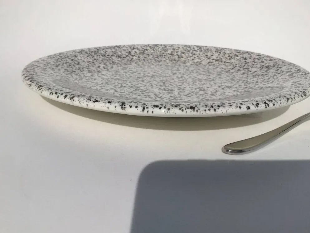 10 Assiettes dessert mouchetées gris noir