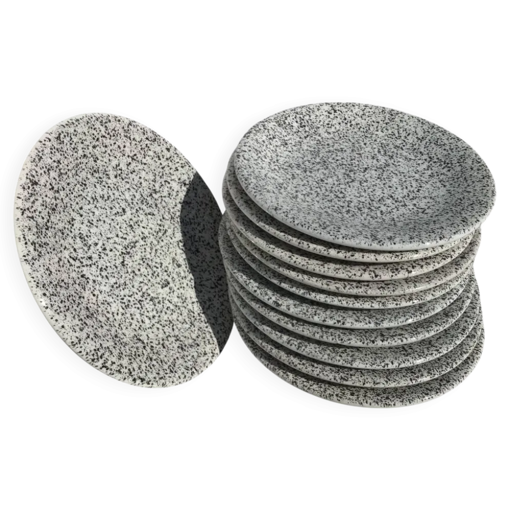 10 Assiettes dessert mouchetées gris noir