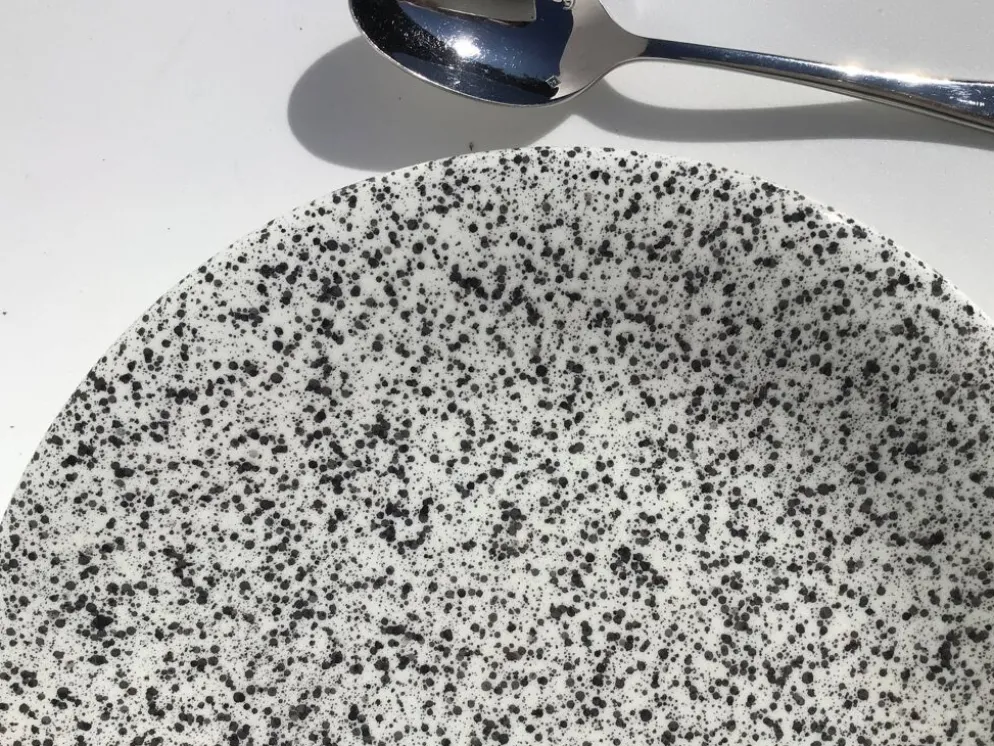 10 Assiettes dessert mouchetées gris noir