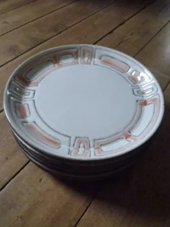Assiettes à dessert Niderviller 1960 grés émaillé , modèle Maille