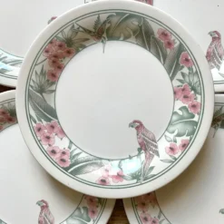 Assiettes à dessert Perroquet Tableware Staffordshire England années 80