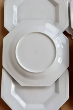 6 assiettes à dessert porcelaine vintage octogonale perlées