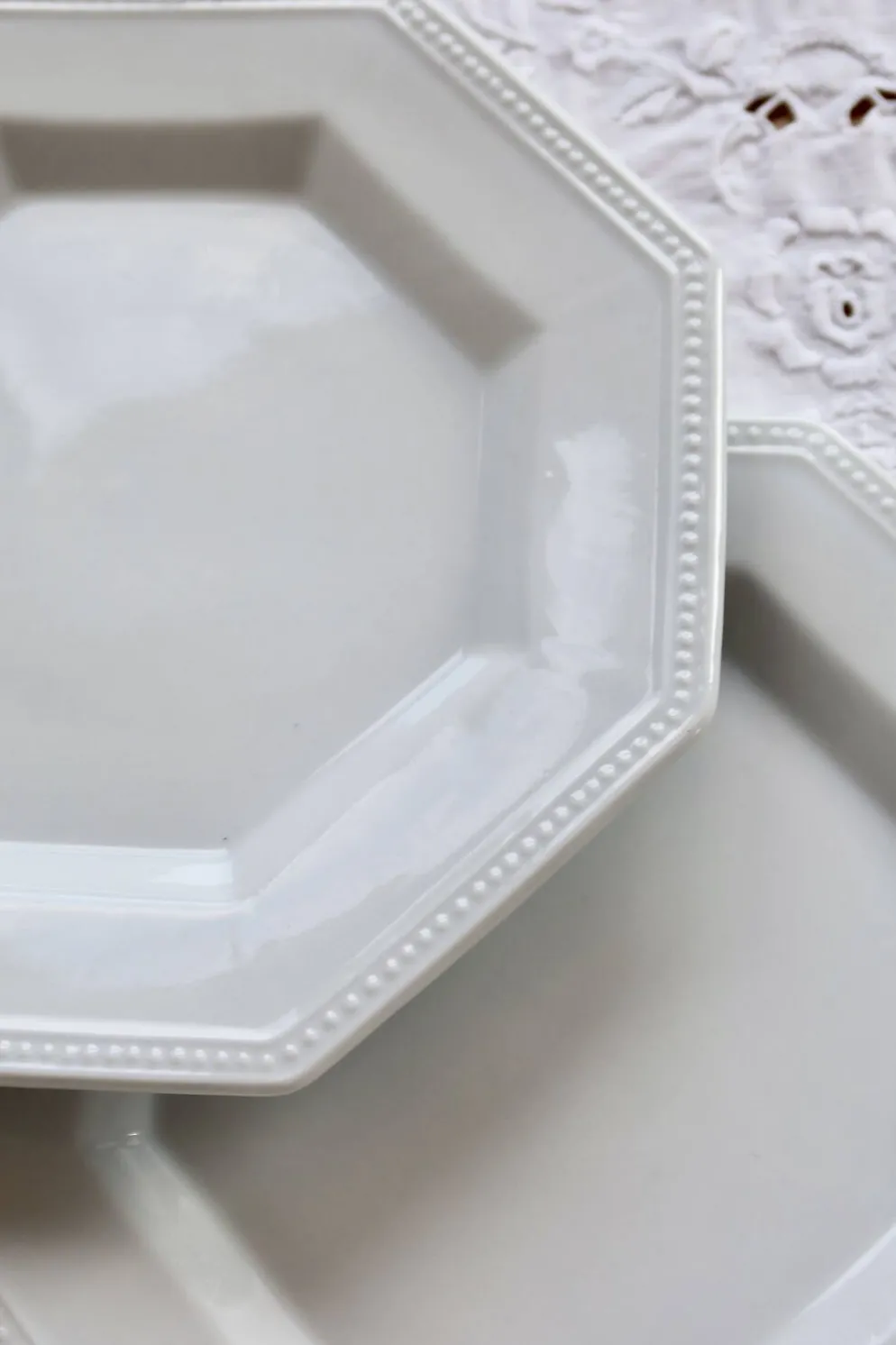 6 assiettes à dessert porcelaine vintage octogonale perlées