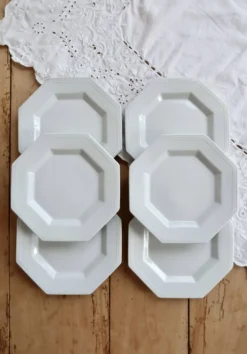 6 assiettes à dessert porcelaine vintage octogonale perlées