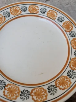 10 assiettes à dessert Saint Amand Amandinoise frise fleurs orange et noire
