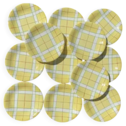 Assiettes à dessert Salins France décor torchon années 50-60