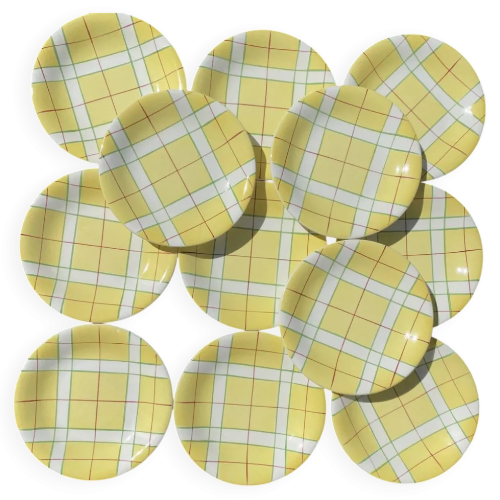 Assiettes à dessert Salins France décor torchon années 50-60
