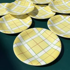 Assiettes à dessert Salins France décor torchon années 50-60