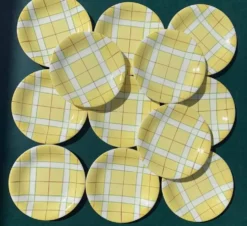 Assiettes à dessert Salins France décor torchon années 50-60