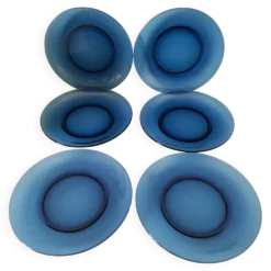 6 assiettes à dessert Vereco bleu saphir – Années 1970