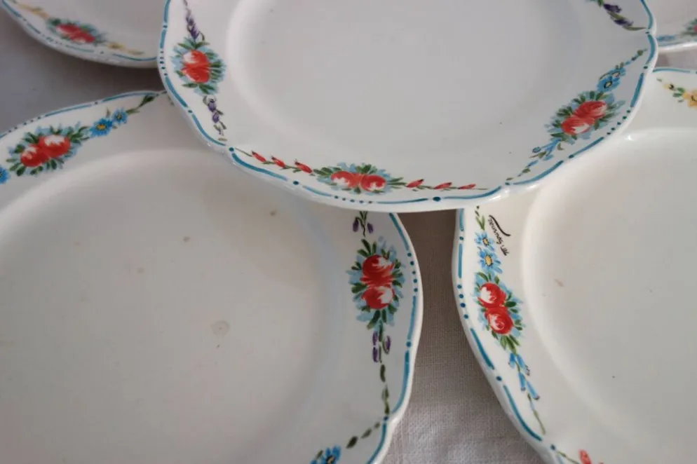 6 assiettes à dessert vintage décor main Villeroy & Boch
