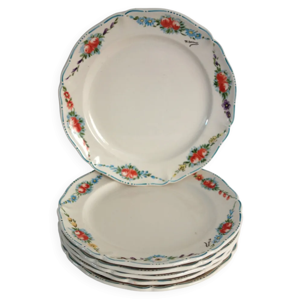 6 assiettes à dessert vintage décor main Villeroy & Boch
