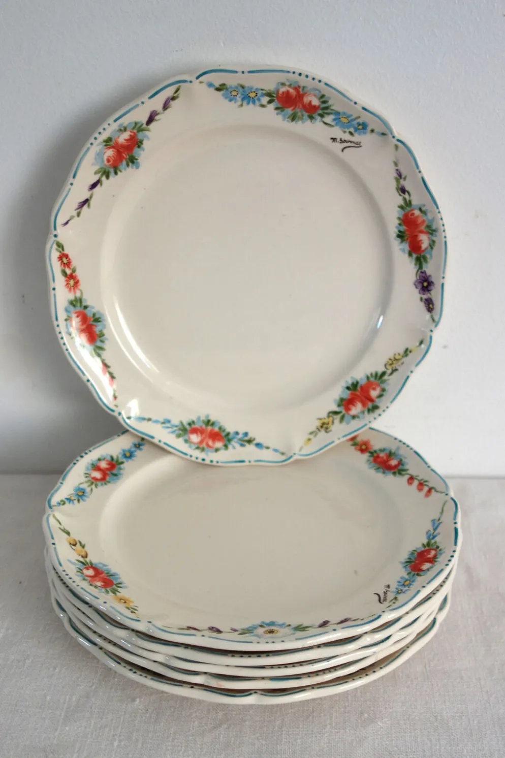6 assiettes à dessert vintage décor main Villeroy & Boch