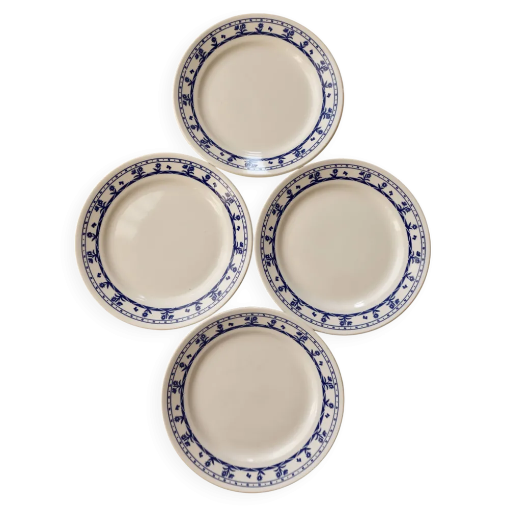 4 assiettes à dessert vintage en faïence motif fleuri