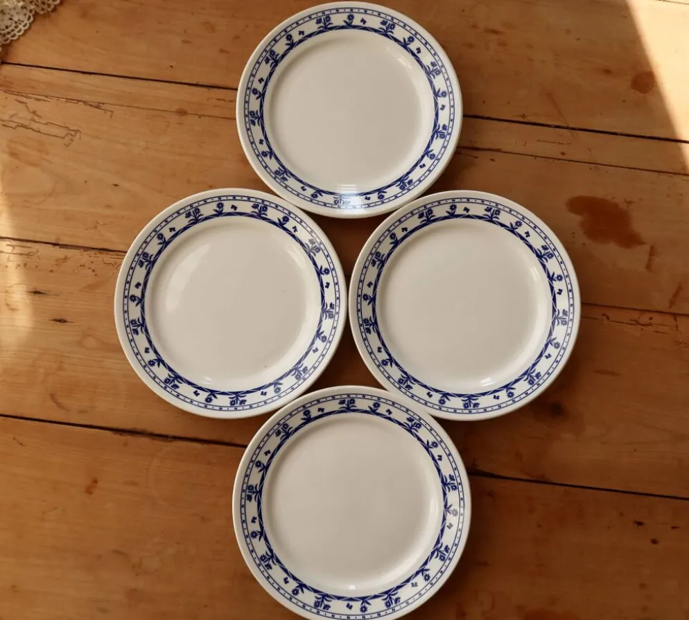 4 assiettes à dessert vintage en faïence motif fleuri