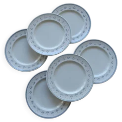 6 assiettes à dessert vintage estampillées Longchamp liseré fleuri