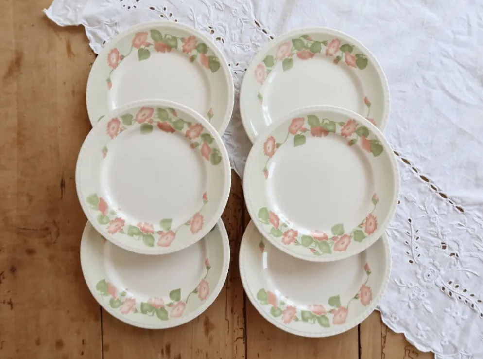 6 assiettes à dessert vintage faïence anglaise Oxford motif fleuri