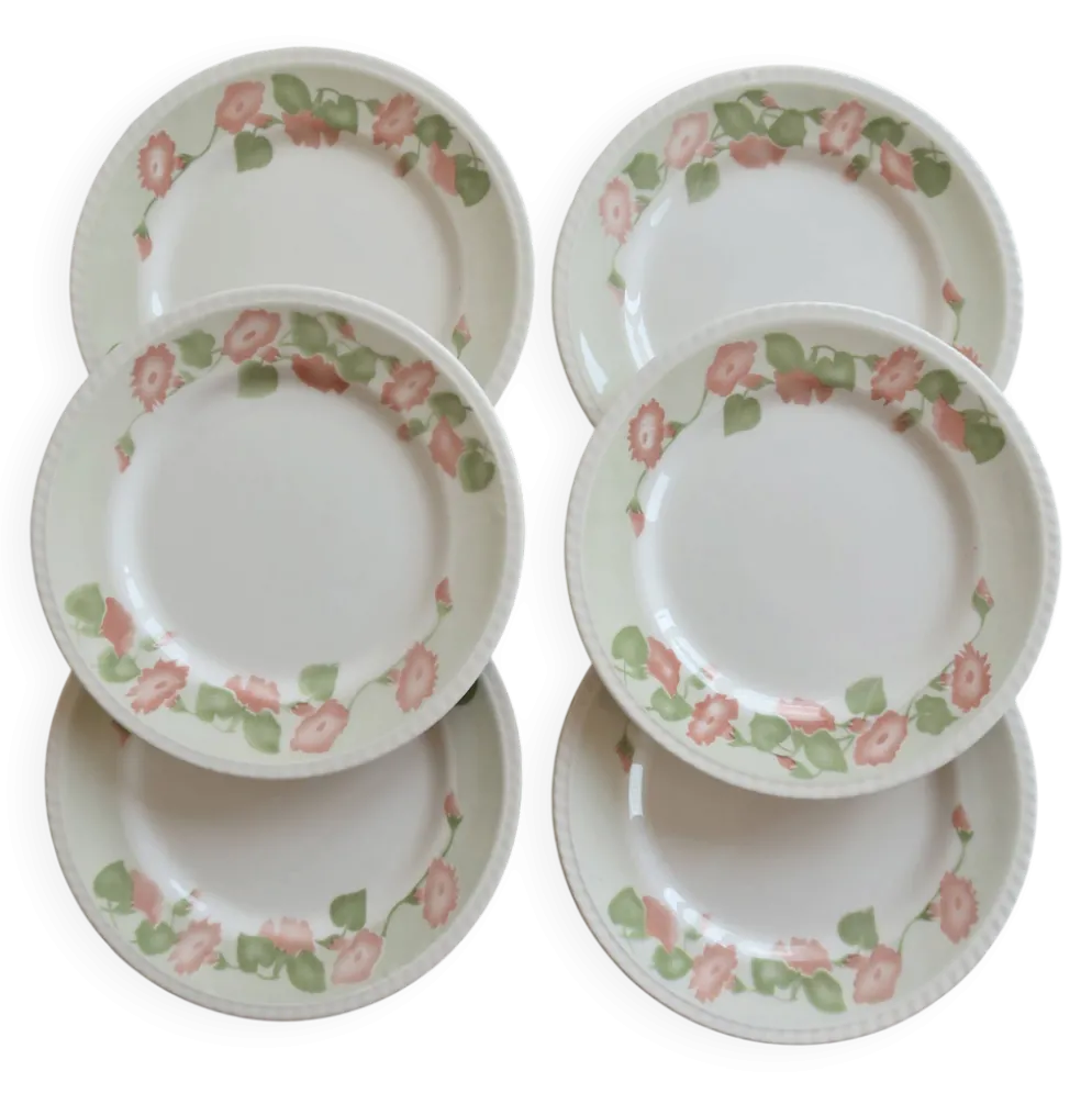 6 assiettes à dessert vintage faïence anglaise Oxford motif fleuri