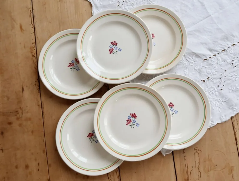 6 assiettes à dessert vintage faïence Saint-Amandinoise Saint-Amand modèle