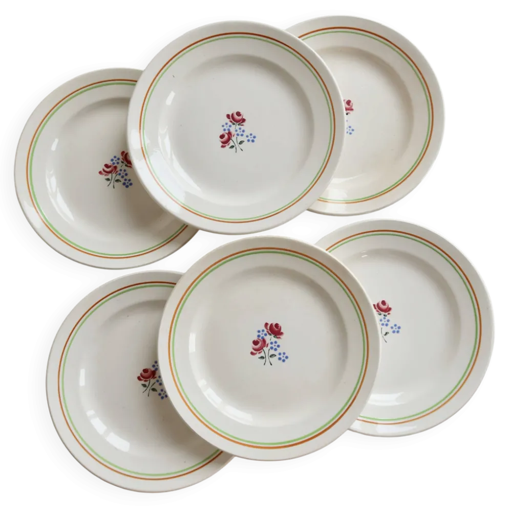 6 assiettes à dessert vintage faïence Saint-Amandinoise Saint-Amand modèle