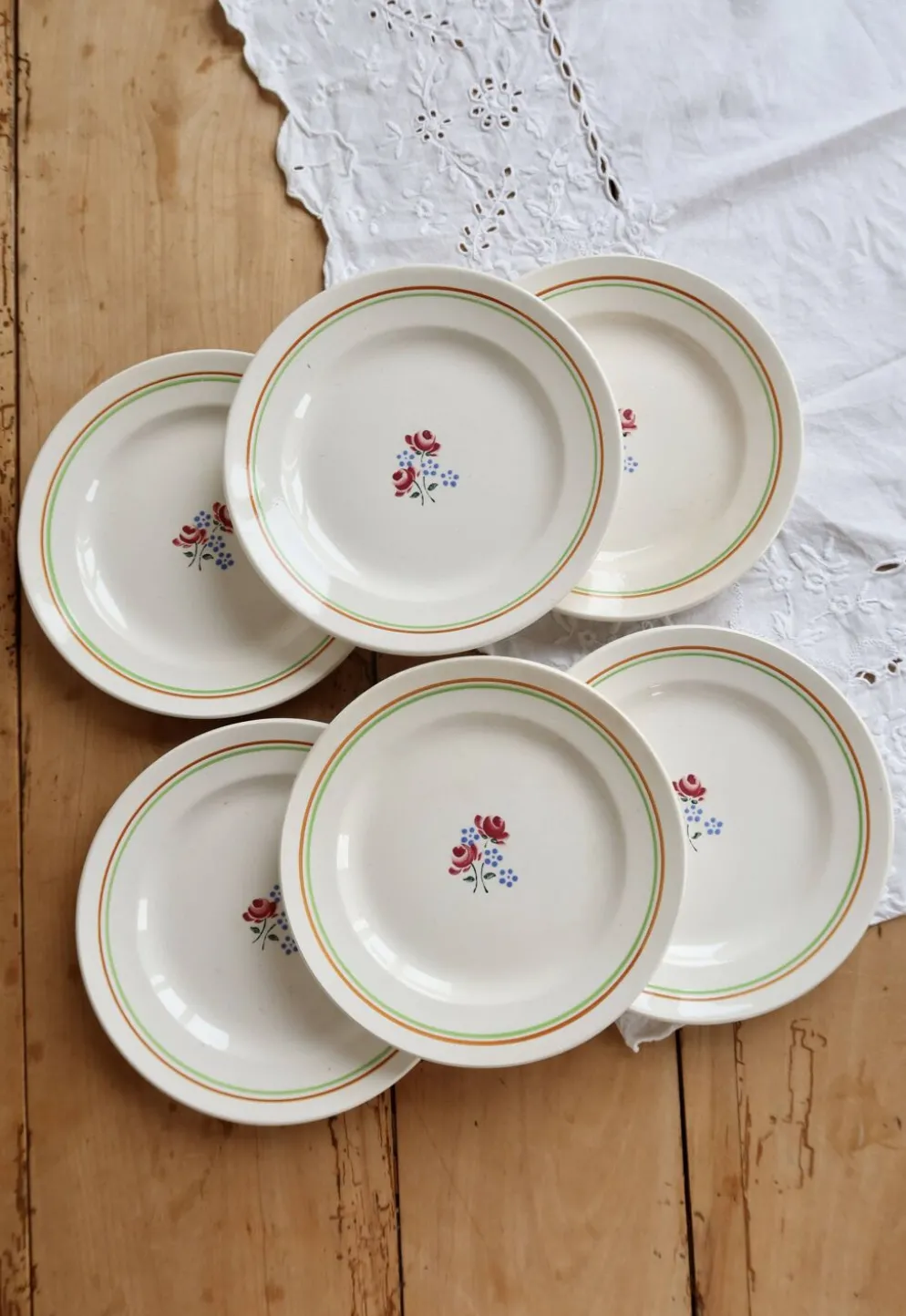 6 assiettes à dessert vintage faïence Saint-Amandinoise Saint-Amand modèle
