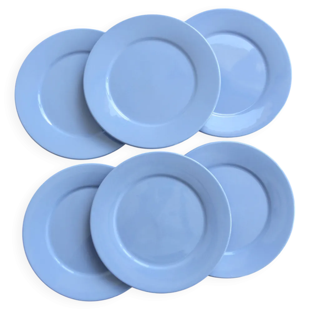 6 assiettes à dessert vintage faïence bleu ciel – Style provençal coastal