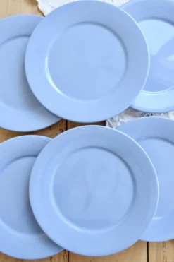 6 assiettes à dessert vintage faïence bleu ciel – Style provençal coastal