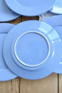 6 assiettes à dessert vintage faïence bleu ciel – Style provençal coastal