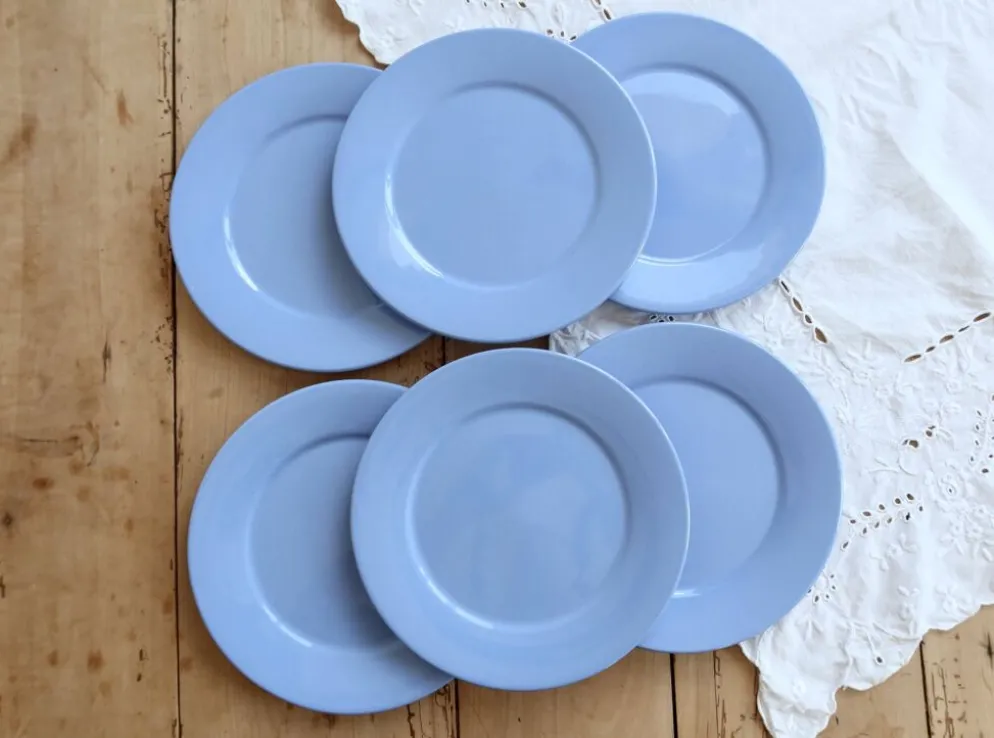 6 assiettes à dessert vintage faïence bleu ciel – Style provençal coastal