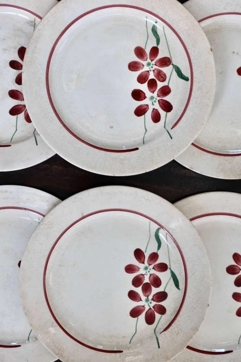 6 assiettes à dessert vintage faïence - Décor fleuri