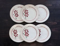 6 assiettes à dessert vintage faïence - Décor fleuri