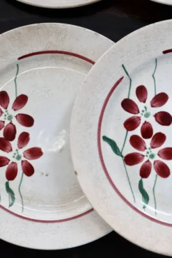 6 assiettes à dessert vintage faïence - Décor fleuri