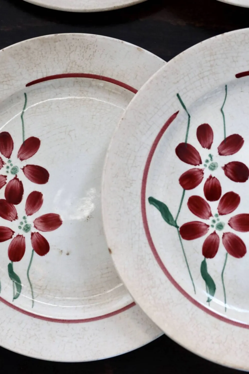 6 assiettes à dessert vintage faïence - Décor fleuri