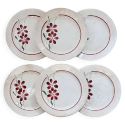 6 assiettes à dessert vintage faïence - Décor fleuri