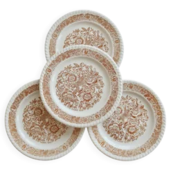 4 assiettes à dessert vintage fleuries – Codec – Décor brun rustique