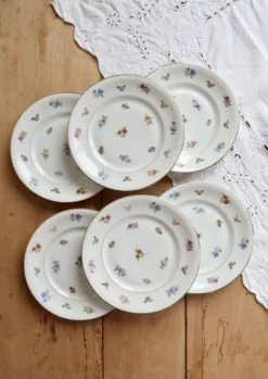 6 assiettes à dessert vintage porcelaine de Limoges – fleurettes