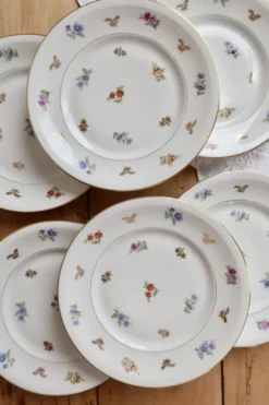 6 assiettes à dessert vintage porcelaine de Limoges – fleurettes