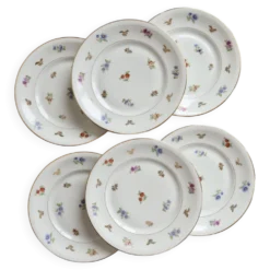 6 assiettes à dessert vintage porcelaine de Limoges – fleurettes