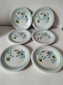 6 assiettes à dessert vintage Quadrifoglio italiennes décor myosotis