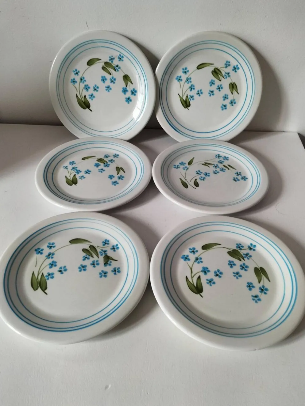 6 assiettes à dessert vintage Quadrifoglio italiennes décor myosotis