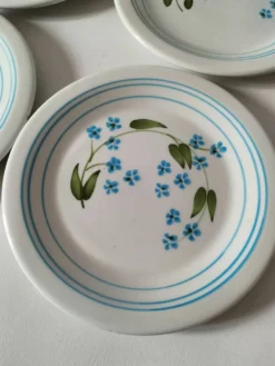 6 assiettes à dessert vintage Quadrifoglio italiennes décor myosotis