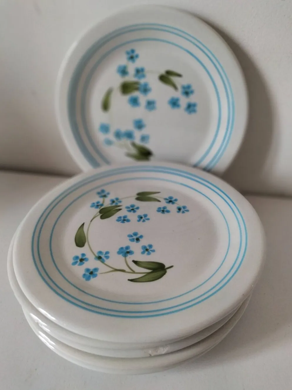 6 assiettes à dessert vintage Quadrifoglio italiennes décor myosotis