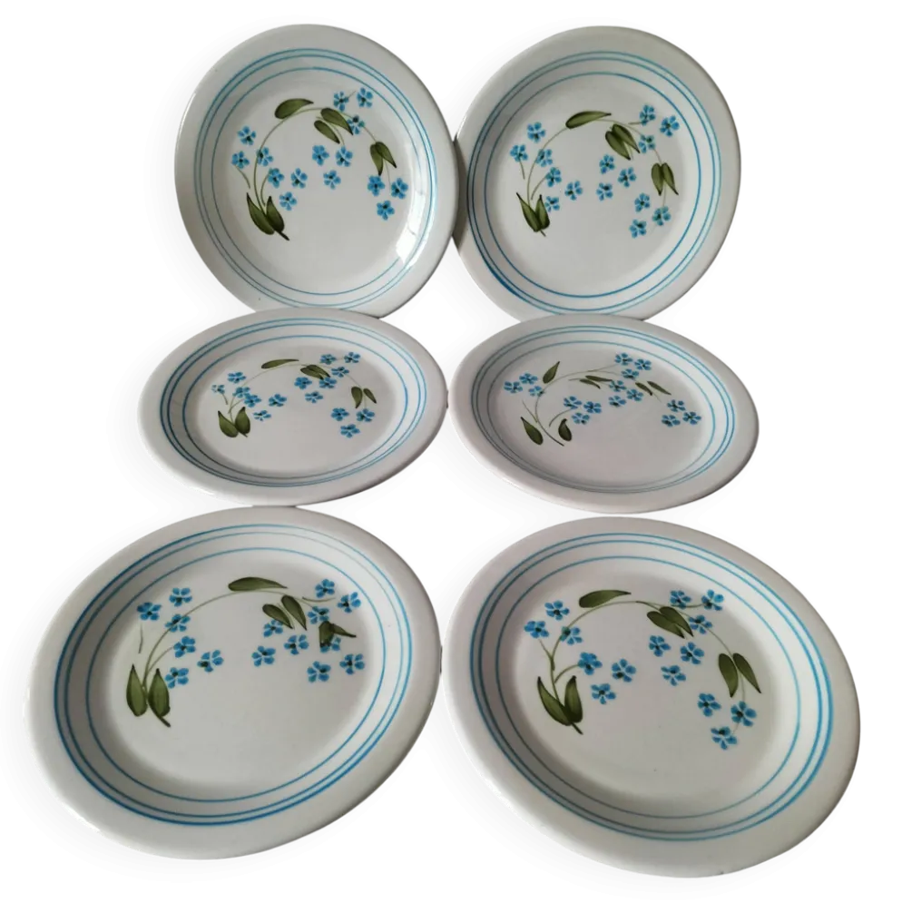 6 assiettes à dessert vintage Quadrifoglio italiennes décor myosotis