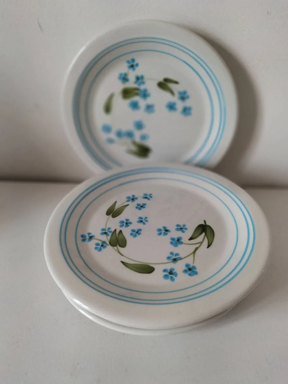 6 assiettes à dessert vintage Quadrifoglio italiennes décor myosotis